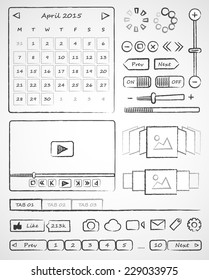 Wireframes. Hand-drawn ui web elements. Vector simple icons on white background