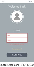 Wireframes screens mobile app. GUI template on the topic of singup login. Development interface with UX design