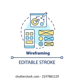 Wireframing concept icon. Site architecture. Mobile website development abstract idea thin line illustration. Isolated outline drawing. Editable stroke. Arial, Myriad Pro-Bold fonts used