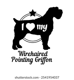 Wirehaired Pointing Griffon Hund Silhouette, ich liebe meinen Hund, Hund, Hunderassen, Logo, Vektor, Silhouette, Tier, Illustration, Symbol, Zeichen, schwarz, Haustier,