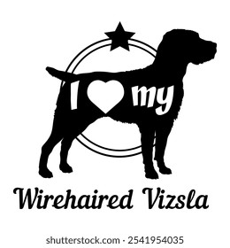 Wirehaired Vizsla. Hund Silhouette, ich liebe meinen Hund, Hund, Hunderassen, Logo, Vektor, Silhouette, Tier, Illustration, Symbol, Zeichen, schwarz, Haustier,