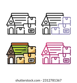 Diseño de iconos de la casa de alambre en cuatro colores de variación