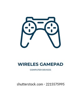 Wireles gamepad icon. Linear vector illustration from computer devices collection. Outline wireles gamepad icon vector. Thin line symbol for use on web and mobile apps, logo, print media.