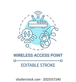 Symbol für Wireless Access Point Blue Concept Vom verkabelten Netzwerk bis hin zu drahtlosen abstrakten Ideen, dünne Illustrationen. Remote-Verbindung. Vektorgrafik einzeln auf Umrissfarben. Bearbeitbarer Hub