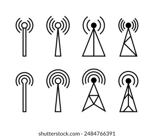 conjunto de iconos de antena inalámbrica. símbolo de transmisor rester. diseño aislado sobre fondo blanco