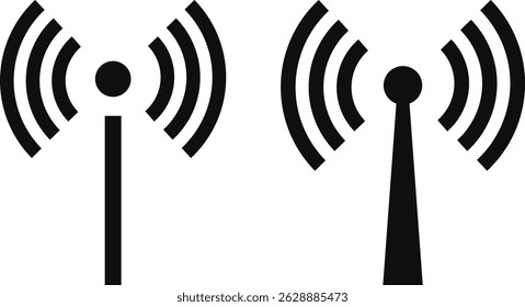 conjunto de ícones de antena sem fio. transmissor de torres de comunicação de sinal de rádio. sinal sem fio do receptor
