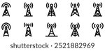 Wireless antenna tower icon. Antenna tower simple icons set. Collection of wireless, telecommunication antenna icons on white background. Vector Illustration. EPS 10