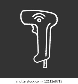 Wireless barcode scanning chalk icon. Wifi bar codes handheld scanner. Barcodes reading device. Isolated vector chalkboard illustration