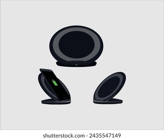 Cargador de batería inalámbrico y smartphone o tableta - Ilustración vectorial. Infografías del cargador inalámbrico. Concepto de tecnología de carga inalámbrica sobre fondo blanco.