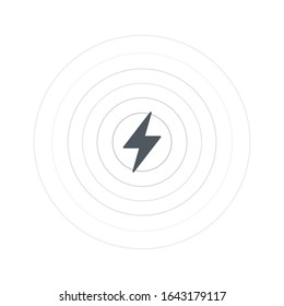 Wireless battery charging icon with lightning, power management through a wi-fi network. batteru and cirle radio waves. Stock Vector illustration isolated on white background.