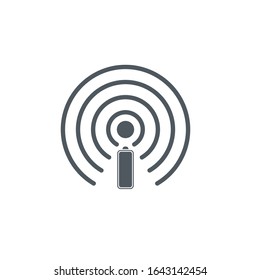 Wireless battery charging, power management through a wi-fi network. batteru and cirle radio waves. Stock Vector illustration isolated on white background.