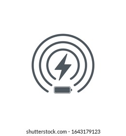 Wireless battery charging, power management through a wi-fi network. batteru and cirle radio waves. Stock Vector illustration isolated on white background.