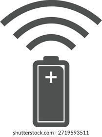 Ícone de bateria sem fio com ondas de sinal representando transmissão de energia e conectividade isolada em fundo transparente