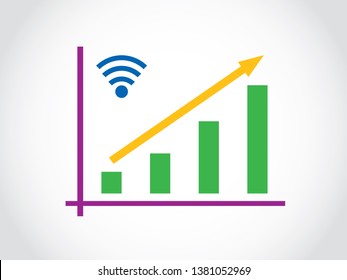 Wireless Broadband Internet Connection Increase Graph Bar Arrow