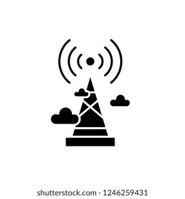 Wireless broadcasting  black icon, vector sign on isolated background. Wireless broadcasting  concept symbol, illustration 