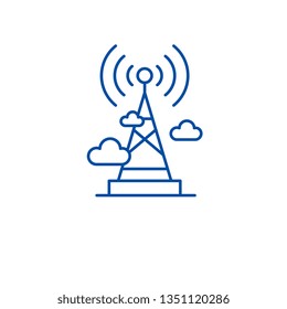 Wireless broadcasting  line icon concept. Wireless broadcasting  flat  vector symbol, sign, outline illustration.