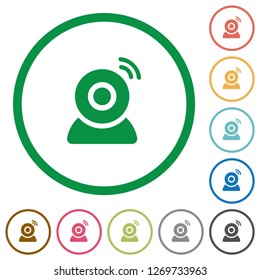 Wireless camera flat color icons in round outlines on white background