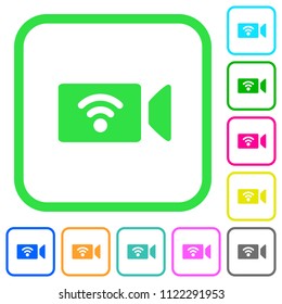 Wireless camera vivid colored flat icons in curved borders on white background