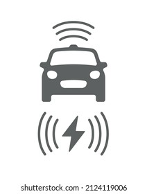 Wireless car charging station icon. Electric car charging illustration isolated. Electric Vehicle Green electric car charging point vector symbol. Renewable eco technologies. Vector layouts