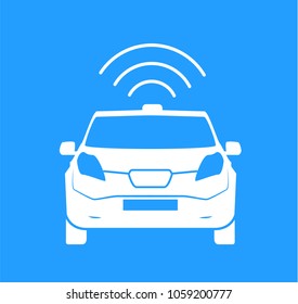 Wireless car charging station symbol. Road sign template of electric vehicle. Renewable eco technologies. Vector illustration of minimalistic flat design
