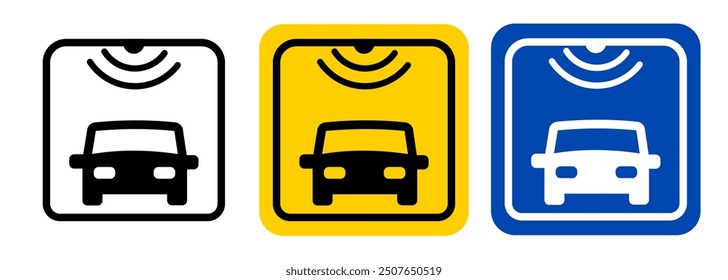 Wireless car gate automated tollgate radio transponder barricade symbol icon of checkpoint toll road highway entrance 