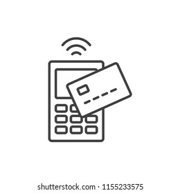 Wireless card reader, pos terminal line icon.