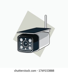 Drahtloses CCTV mit Solarpaneelsymbol - würfelförmiges CCTV - farbiges Symbol, Symbol, Cartoon-Logo für das Sicherheitssystem