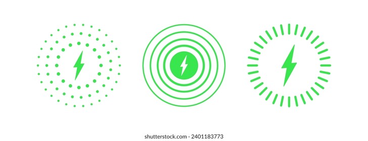 Drahtloses Telefonsymbol. Stromleitung Batterieenergie wird geladen. Schneller Bolzen. Intelligente Aufladung. Vektorgrafik