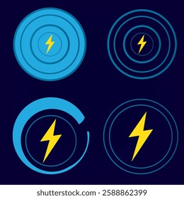 Wireless charger icon. Wireless battery charging. Battery charging sign with lightning and waves. Electromagnetic charger icon. Vector illustration.