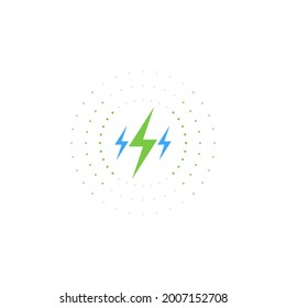Wireless charger icon. Vector energy lightning symbol, circles, battery power recharge. Flat design