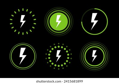 Wireless charger icons. Wireless charging battery. Battery charge sign with lightning and waves. Electromagnetic charger icons. Vector illustration.