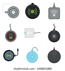 Wireless charger icons set. Flat set of wireless charger vector icons for web design