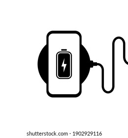 Wireless charger illustration. Smartphone on wireless charging. Battery charge icon. Flat wireless power charge.