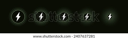 Wireless charger logo set with waves. Fast wireless charging technology. Wireless charger sign with lightning and waves. Inductive dock station for charging different devices. Vector illustration. Foto stock © 