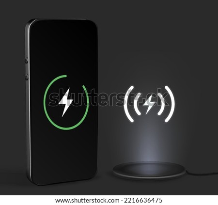 Wireless charger. Mobile cell phone charge battery from wireless smart charger. Modern technology concept.