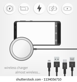 Wireless charger and Smartphone concept.