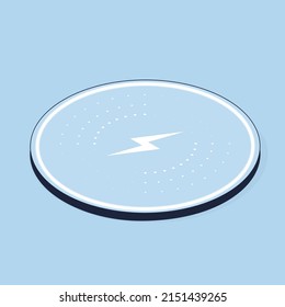 Wireless charger station. Isometric 3d vector infographic illustration. Charging pad on blue background.