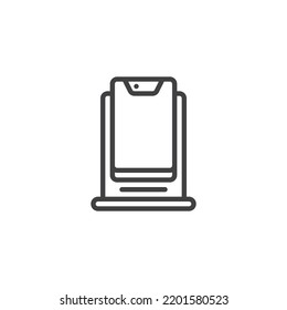 Wireless charger station line icon. linear style sign for mobile concept and web design. Mobile phone charger outline vector icon. Symbol, logo illustration. Vector graphics