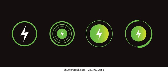 Wireless Ladebatterie Energievarianten von Symbolen. Symbolsatz für Ladevorgang