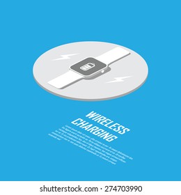 Wireless charging concept for smart technology. Smartwatch charger without cable. Eps10 vector illustration.