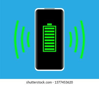 Wireless charging concept. Smartphone with full battery indicator on the screen. Vector illustration.