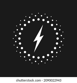 Wireless-Ladebild-Symbol Blitze in Kreisen signieren einzeln auf schwarzem Hintergrund. Symbol für Wireless-Technologie. Vektorgrafik