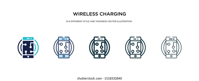wireless charging icon in different style and thickness vector illustration. two colored and black wireless charging vector icons in filled, outline, line, stroke style can be used for web, mobile,