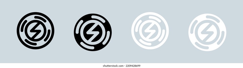Wireless charging icon set in black and white. Electricity signs vector illustration.