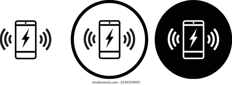 Wireless charging icon set. Collection of high quality 
black outline logo for web site design 
and mobile dark mode apps. 
Vector illustration on a white background