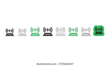 Conjunto de iconos de carga inalámbrica para transmisión de energía eléctrica e ilustración de carga de dispositivos