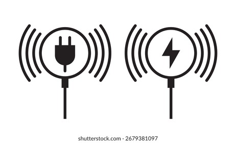 Conjunto de ícones de carregamento wireless. Bateria de carregamento sem fio