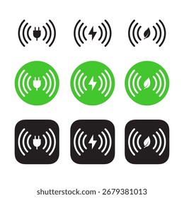 Conjunto de iconos de carga inalámbrica. Carga electromagnética para dispositivos