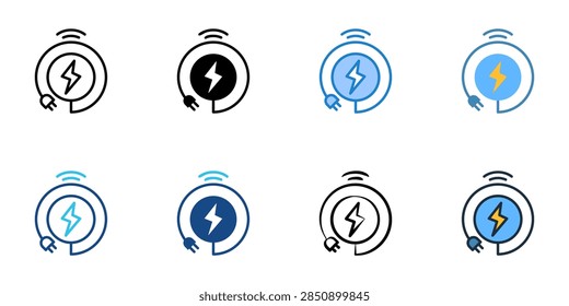 Wireless charging icons set multiple style collection. Editable stroke 
