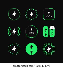 Wireless Charging Lightning Battery Energy vector illustration set